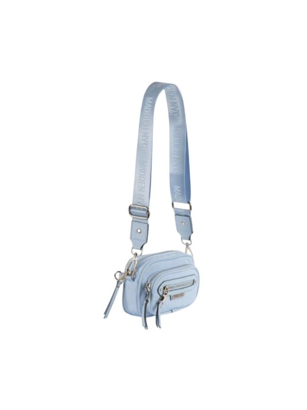 Madden NYC Womens Mini Crossbody Bag Pastel Blue Pouch Adjustable Zipper Pockets